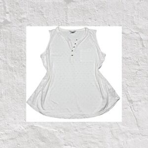Liz Claiborne Top Women's L White Eyelet Sheer 100% Cotton Sleeveless Summer